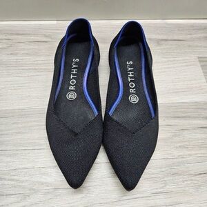 Rothy's Elegant Black Flats with Vibrant Blue Trim